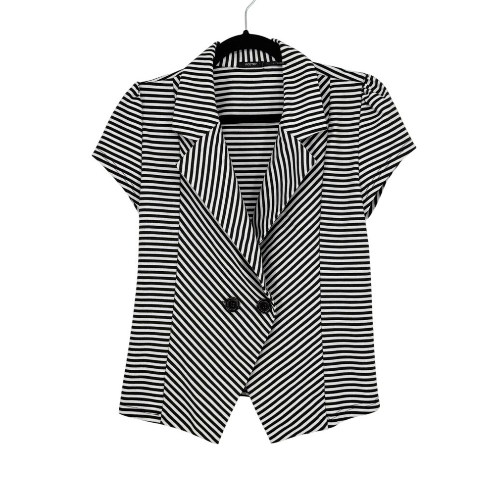 Poetry Womens Striped Cap Sleeve Nautical Top Office Parisian Preppy Chic Size L